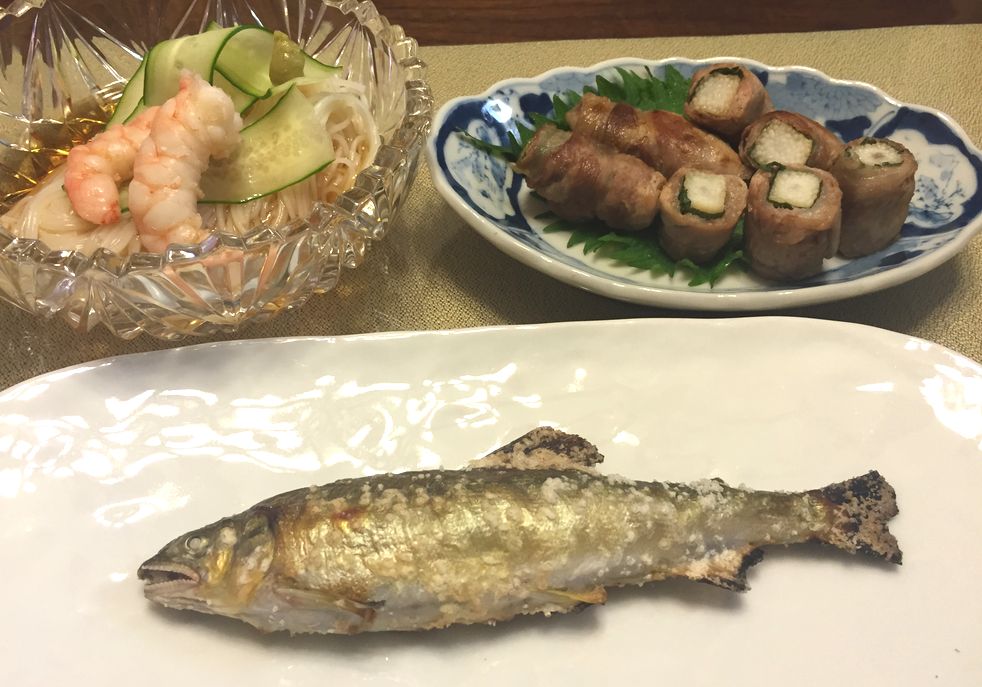 鮎の塩焼きと晩ごはん献立 ふくろうママのお料理ノート